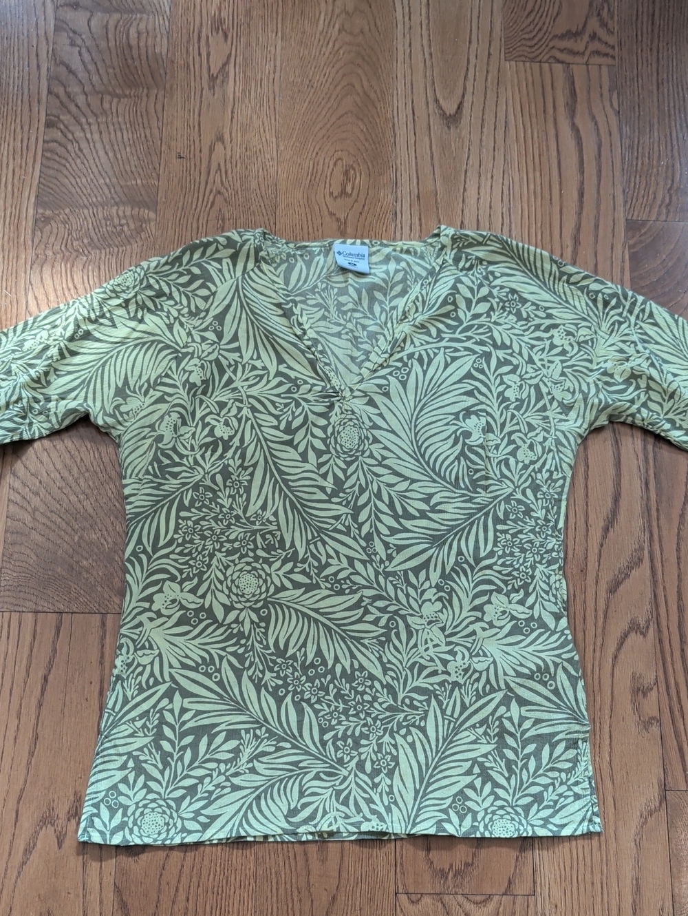 Columbia Yellow & Tan Botanical-Print V-Neck Tunic Sz M